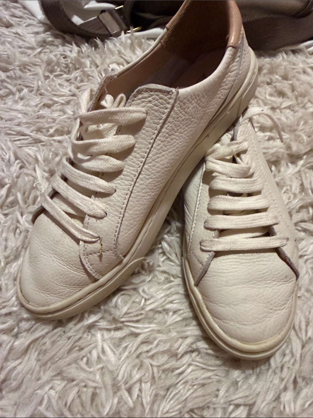 Zara Off-White Leather Lace-Up Sneakers